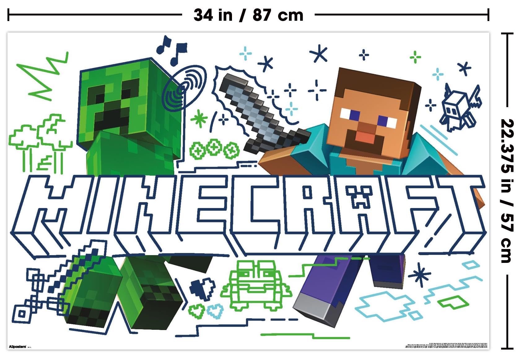 「Minecraft」　B2ポスター Amazon.com: Minecraft: Doodle - Steve & Creeper Wall Poster, 34L